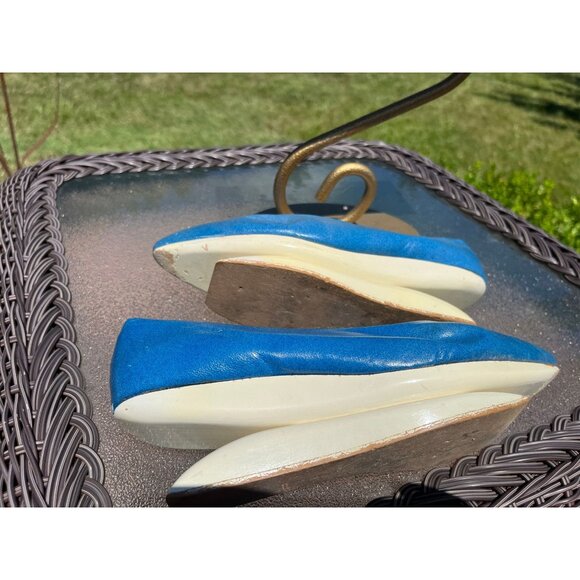 Vtg Herbert Levine KABUKI Shoes 60’s Robin Egg Blue White Leather Platform 5 - Picture 5 of 10
